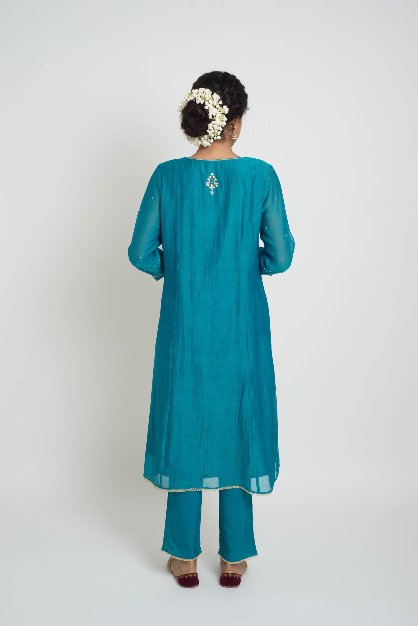 Chandni Kurta Set - Peacock Blue & Red