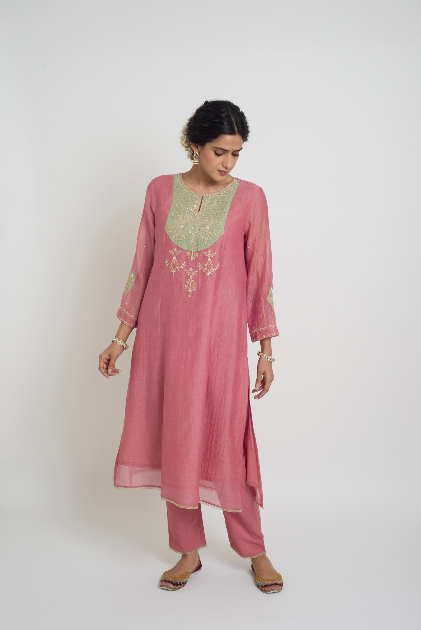 Chandni Kurta Set - Pink & Pastel Green