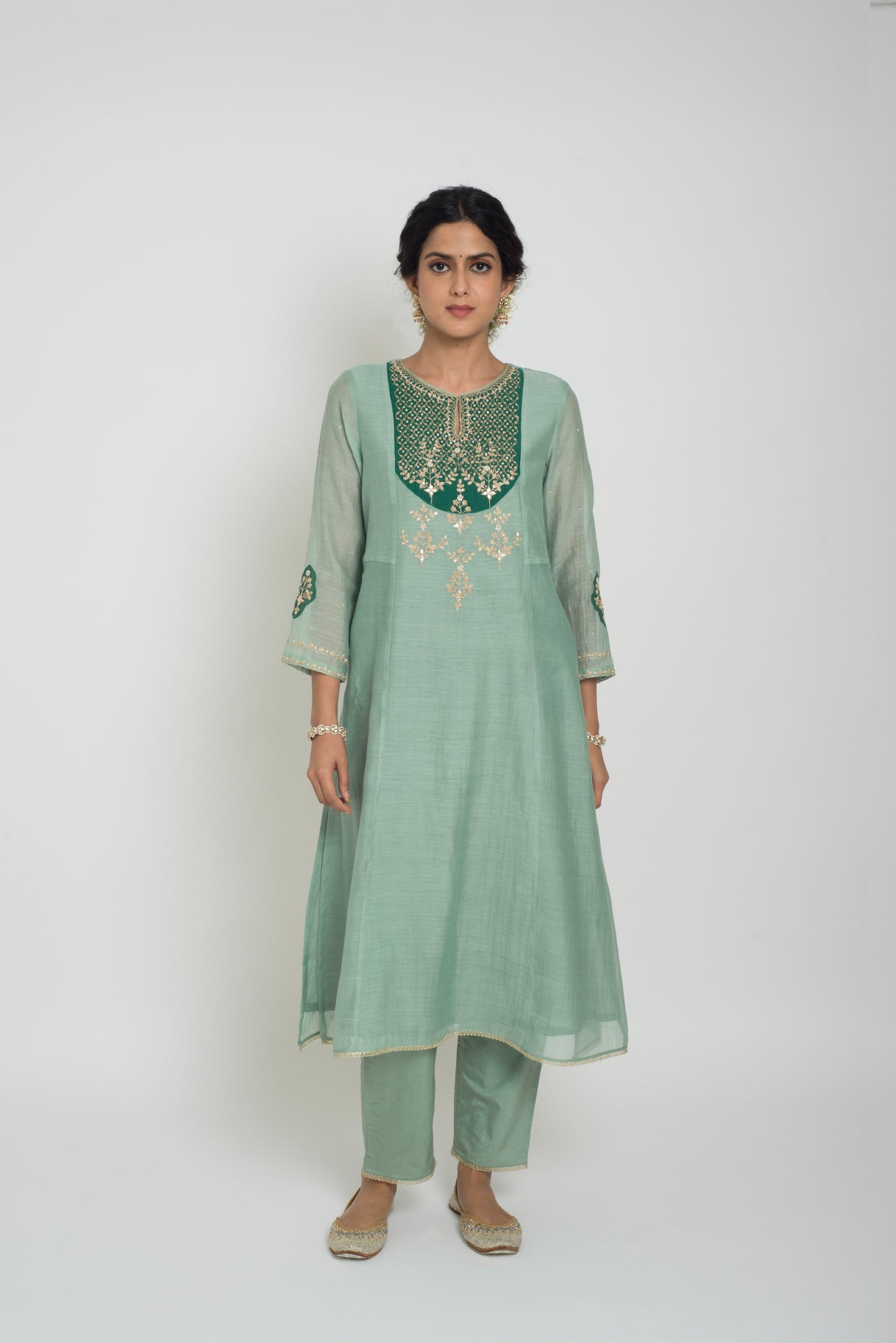 Chandni Kurta Set - Dull Blue & Green