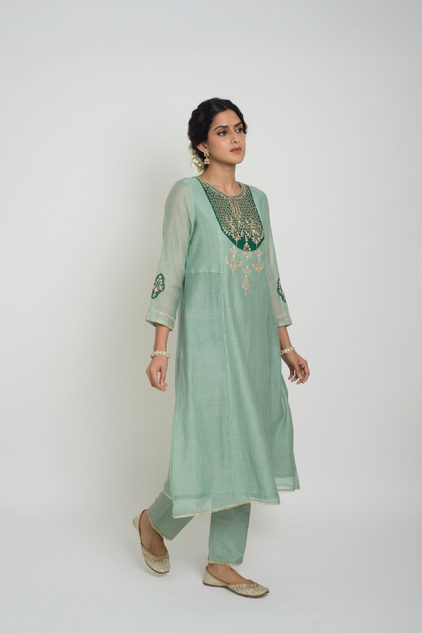 Chandni Kurta Set - Dull Blue & Green