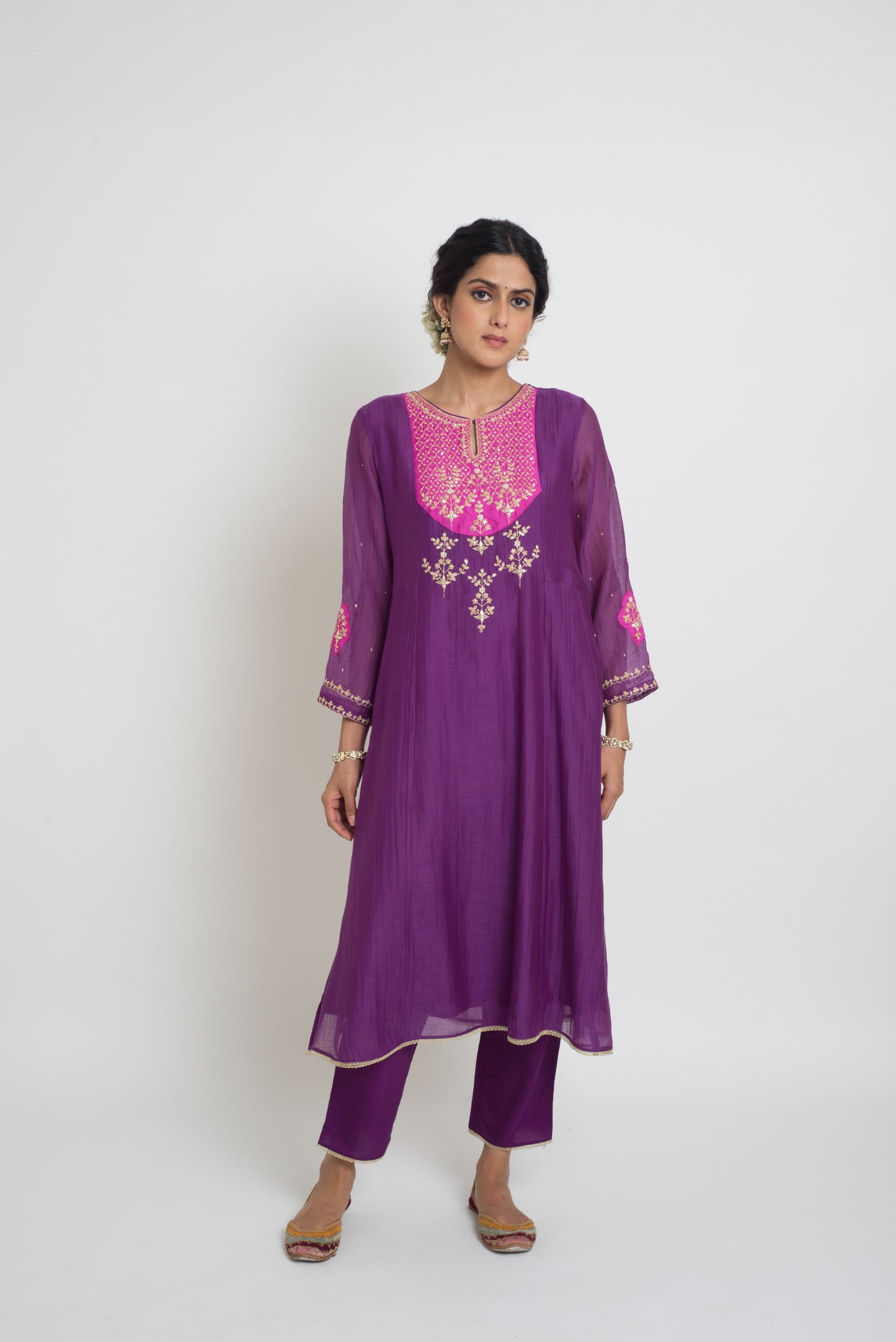 Chandni Kurta Set - Purple & Pink