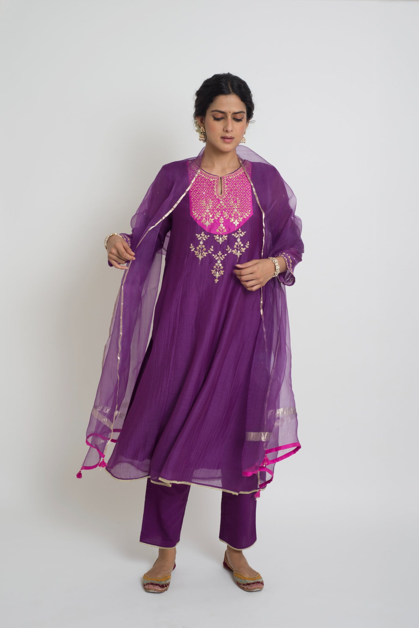 Chandni Kurta Set - Purple & Pink