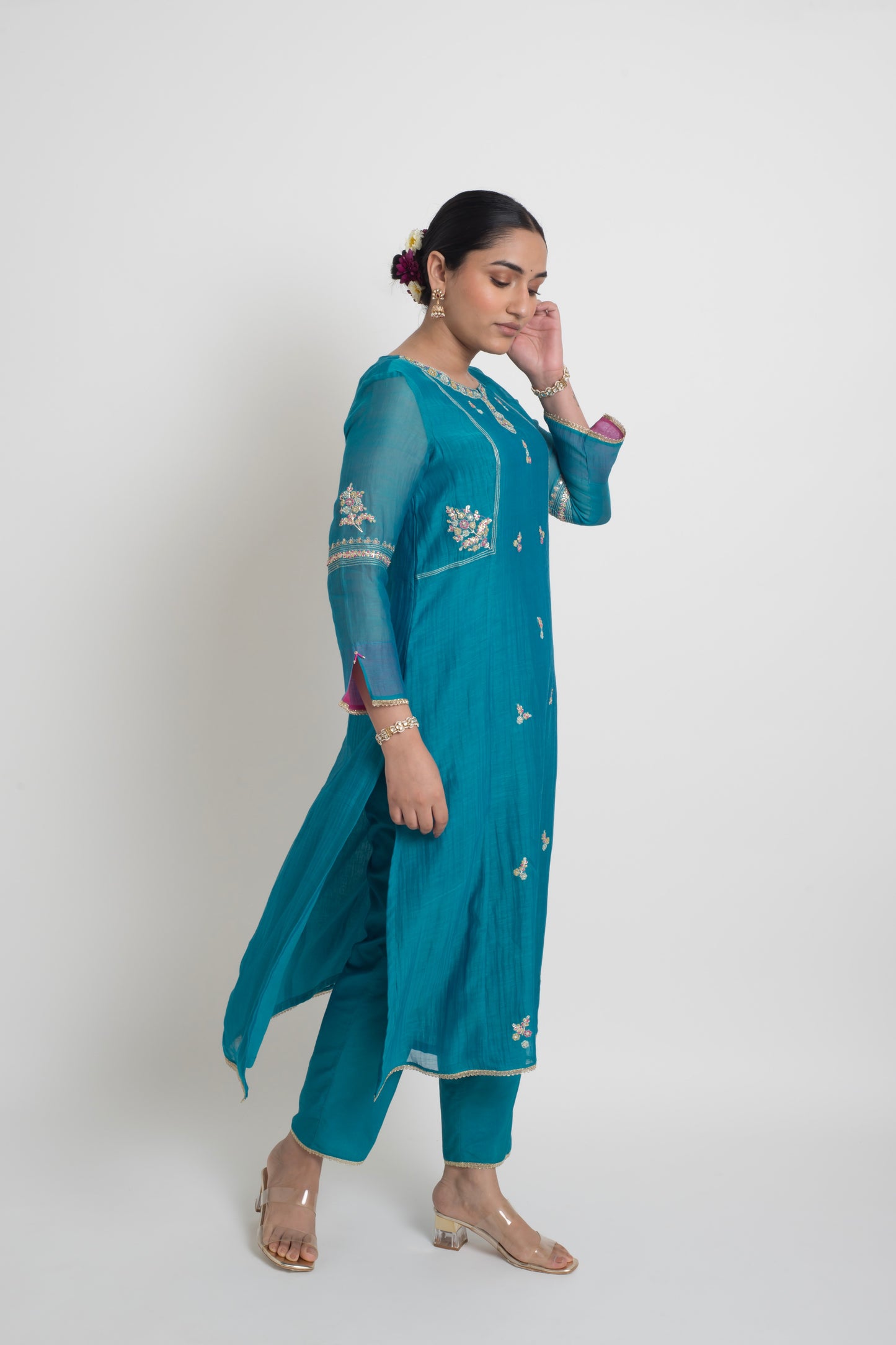 Shireen Kurta Set - Peacock Blue