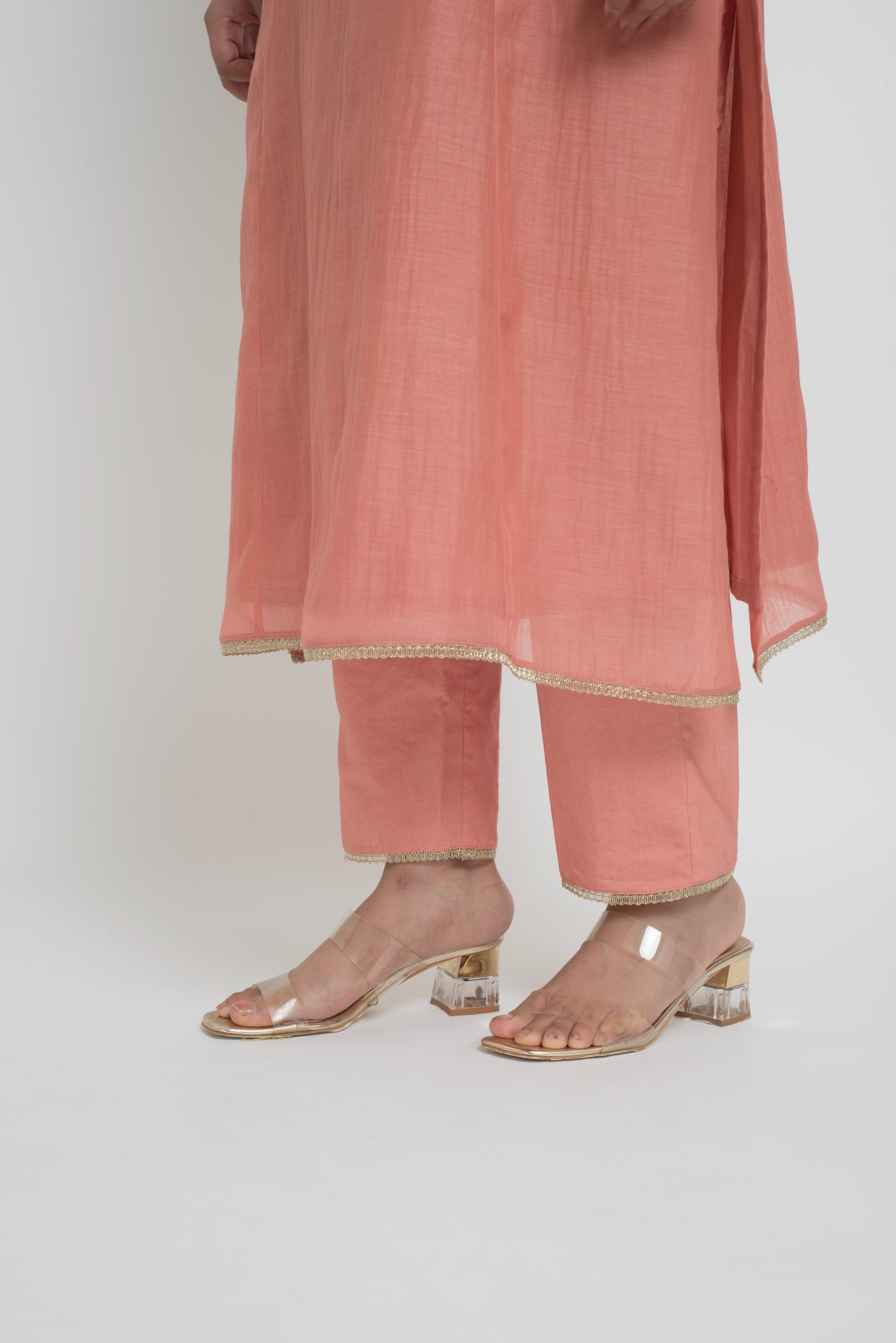 Chandni Kurta Set - Peach & Red