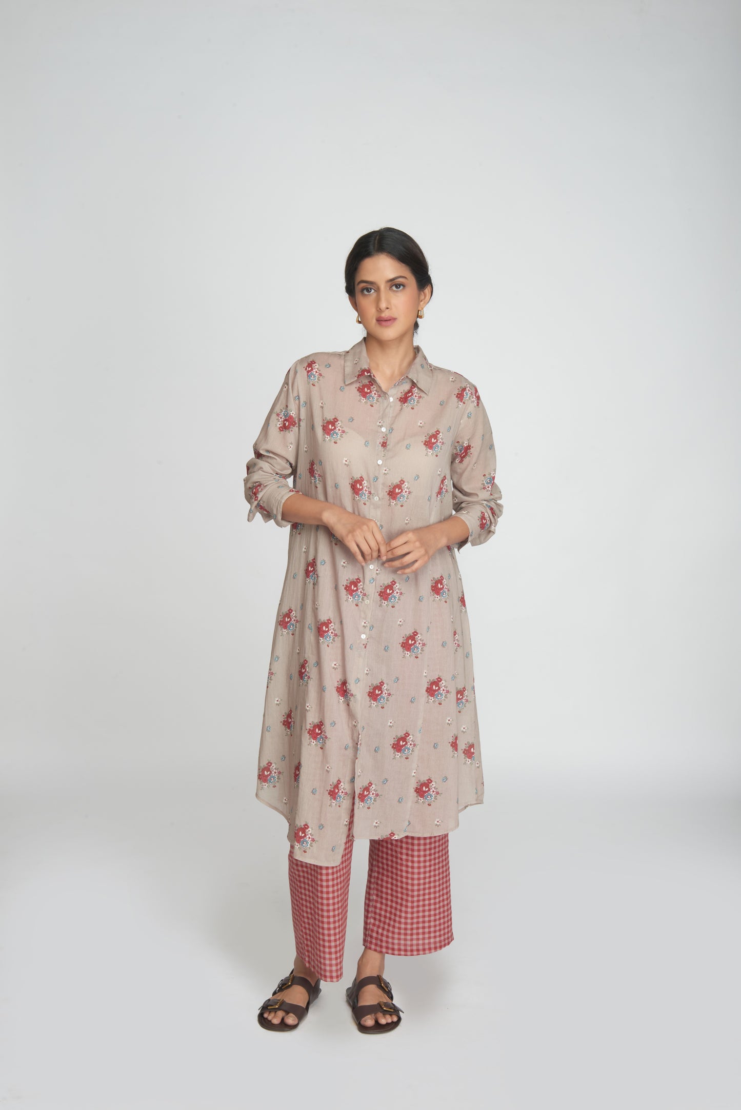 Two Way Shirt Tunic Set - Beige