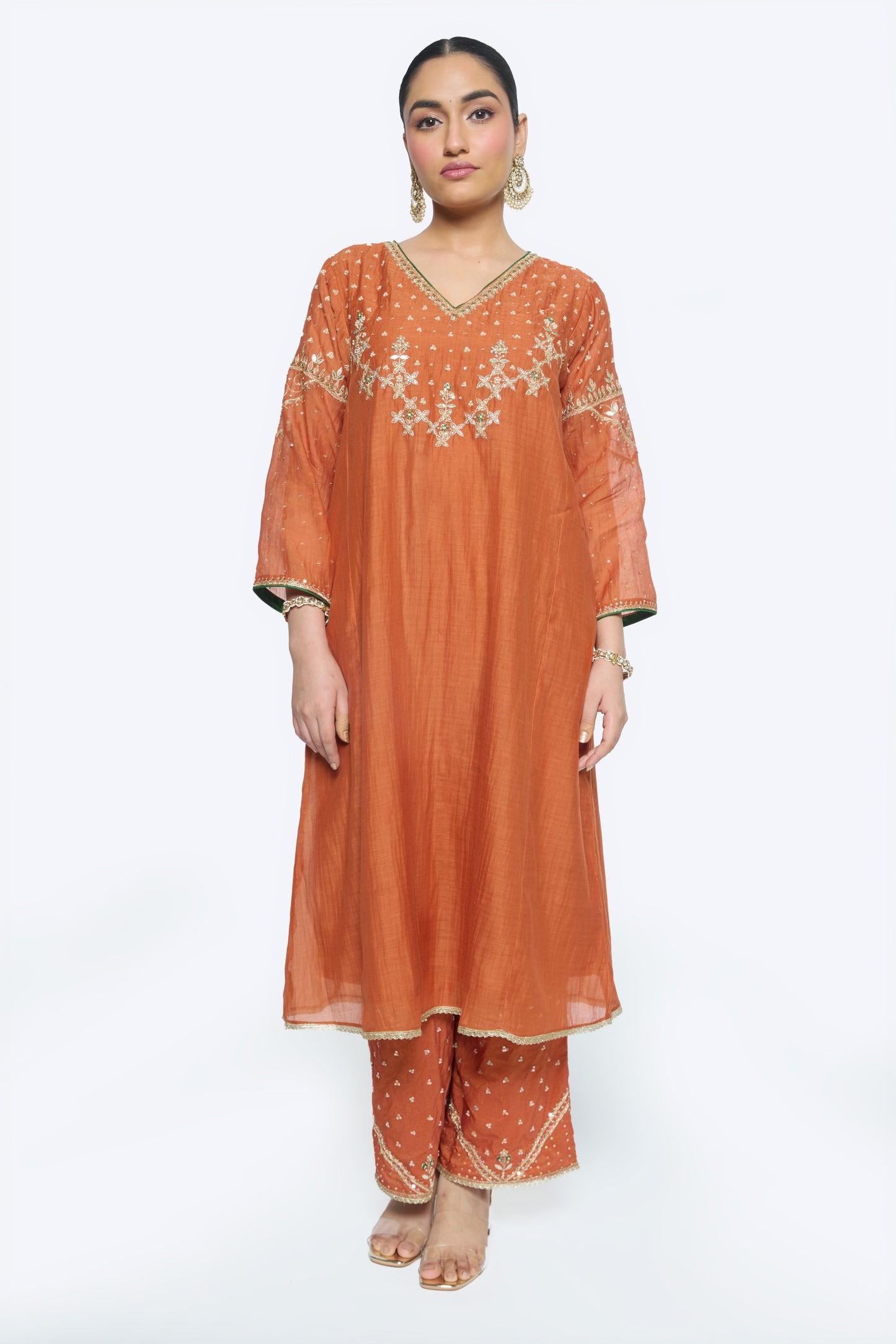 Falak Kurta Set - Burnt Orange