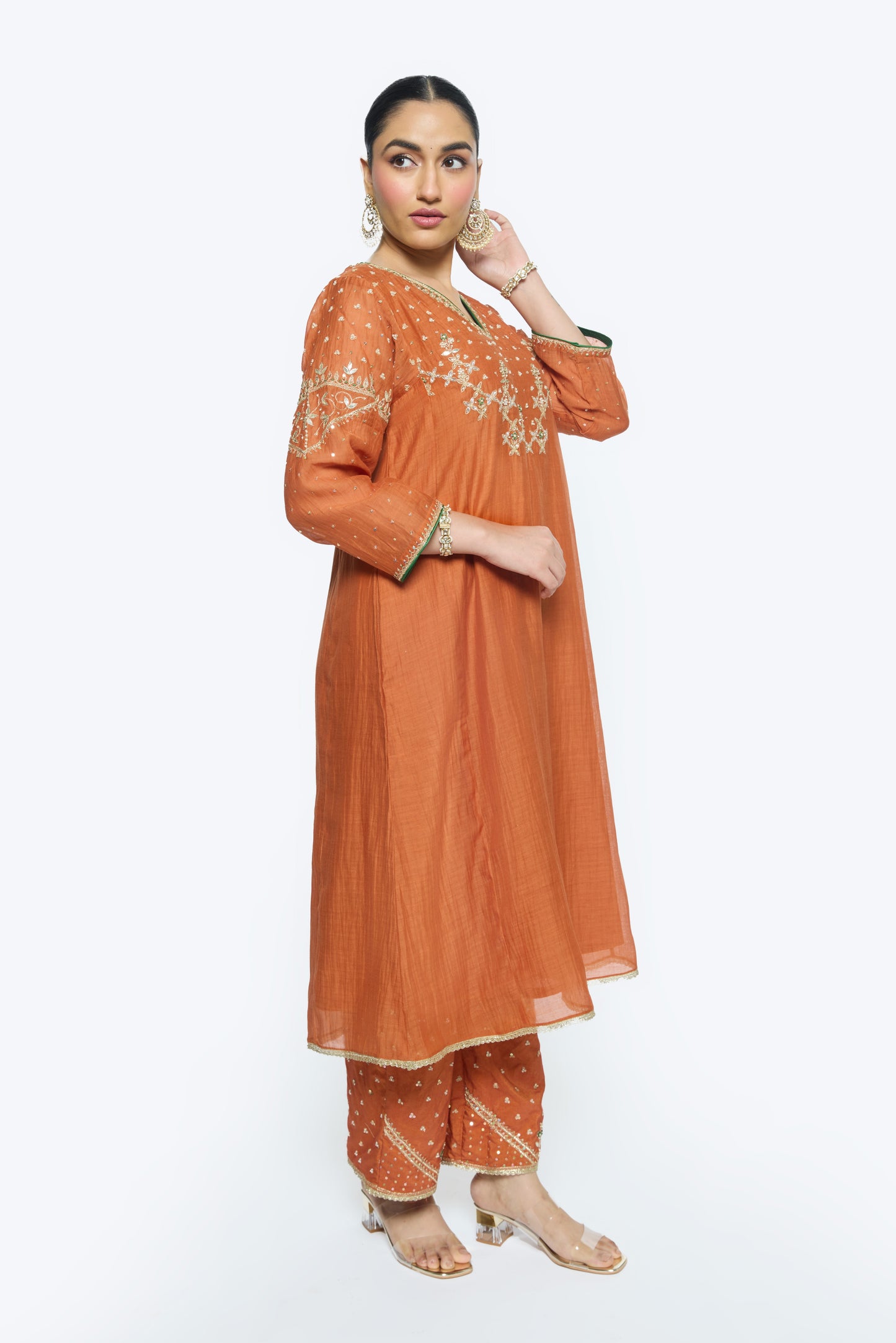 Falak Kurta Set - Burnt Orange
