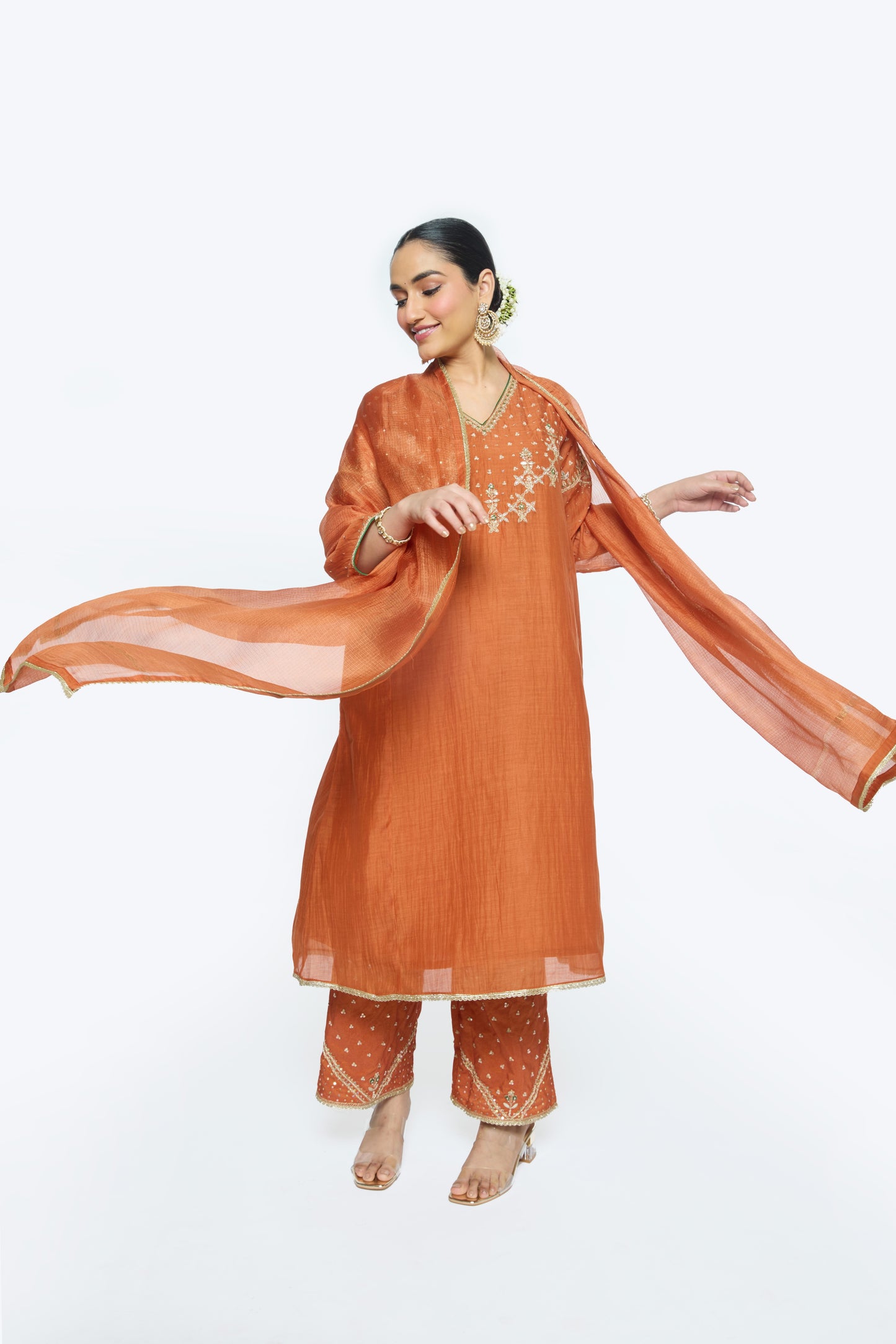 Falak Kurta Set - Burnt Orange