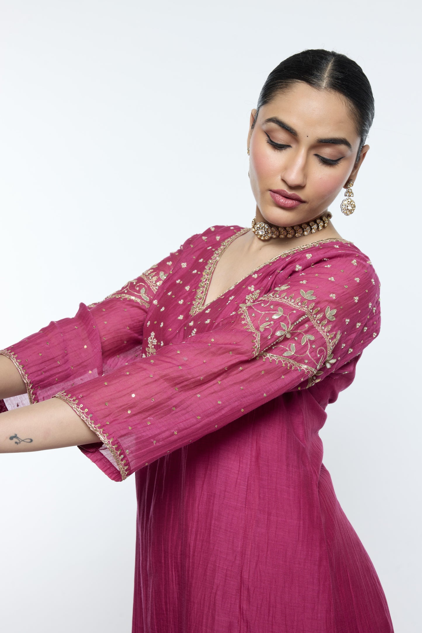 Falak Kurta Set - Magenta