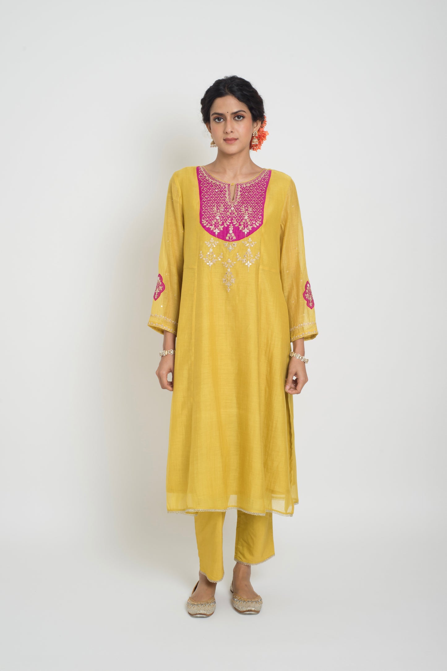 Chandni Kurta Pant Set - Yellow & Pink
