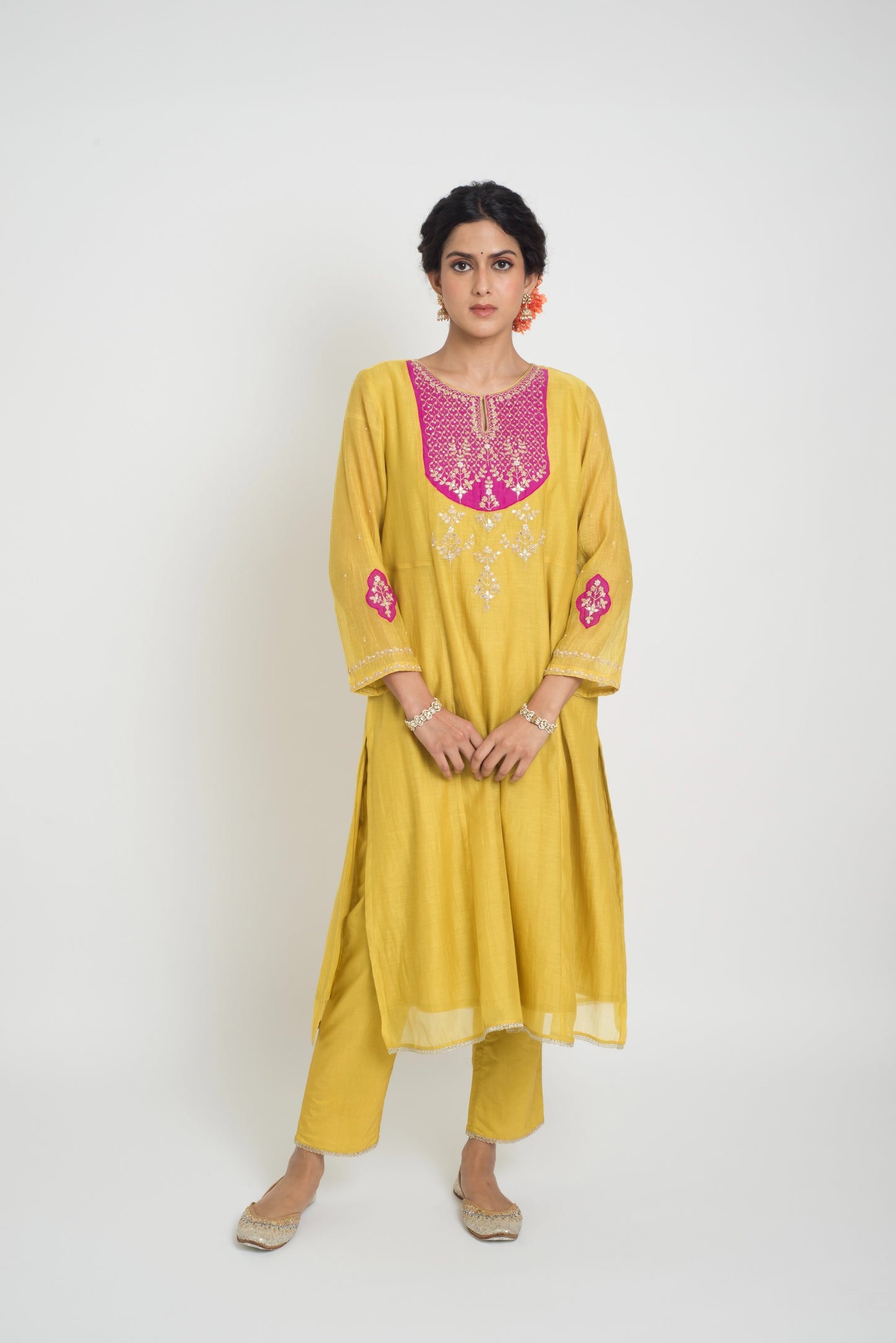 Chandni Kurta Pant Set - Yellow & Pink