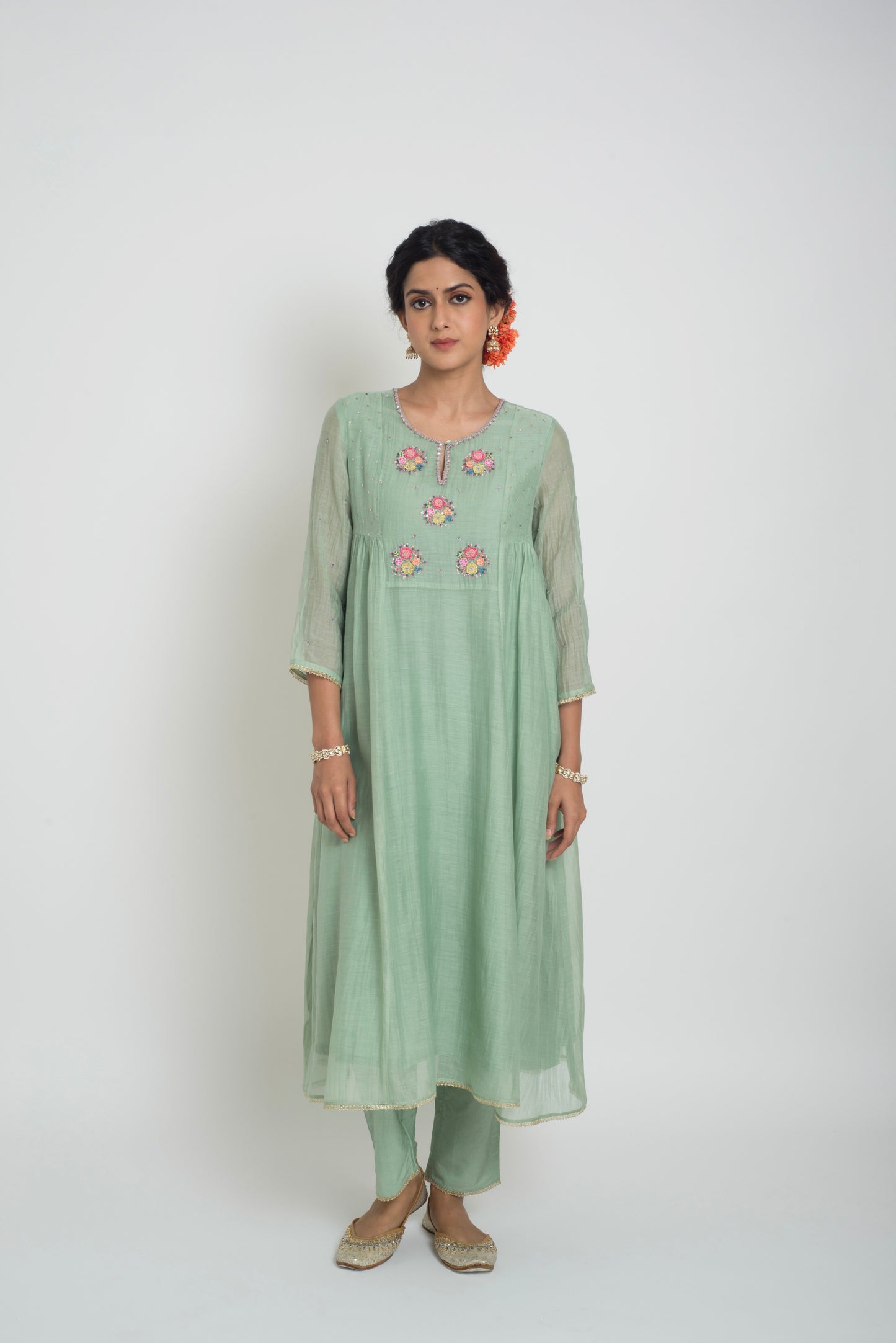Neelima Kurta Pant Set - Light Teal