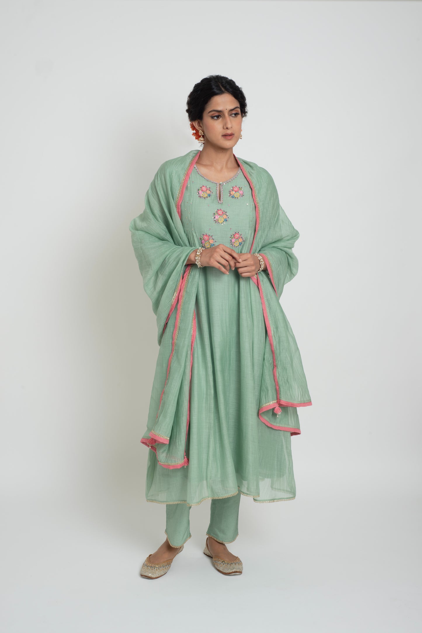 Neelima Kurta Pant Set - Light Teal