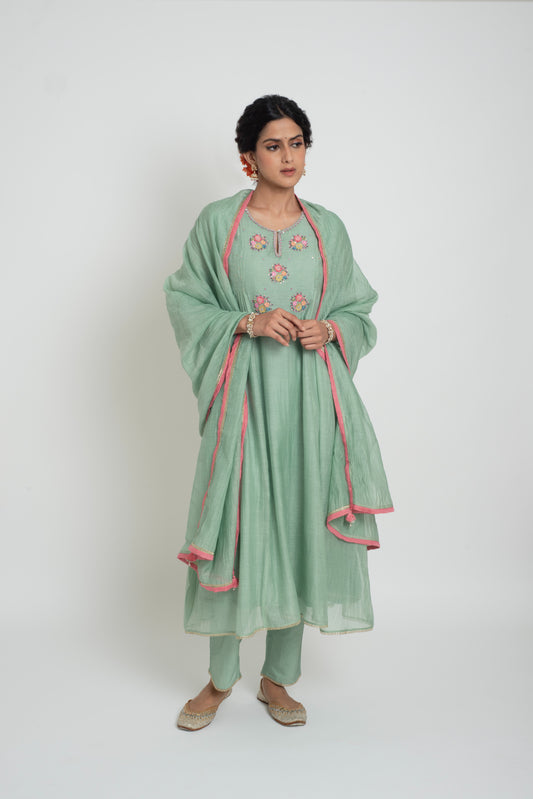 Neelima Kurta Pant Set - Light Teal