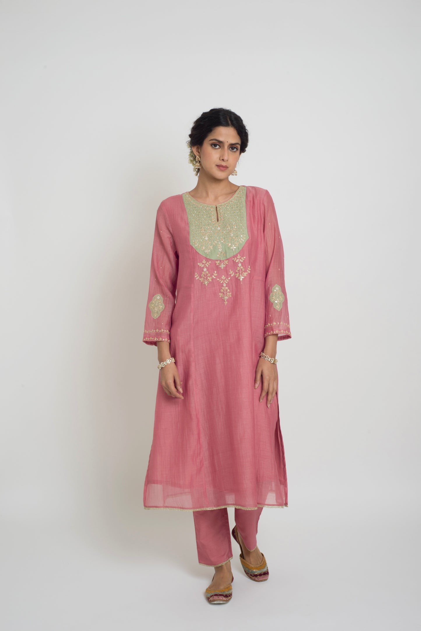 Chandni Kurta Pant Set - Pink & Pastel Green