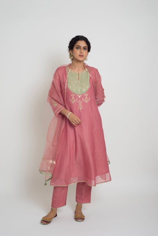 Chandni Kurta Set - Pink & Pastel Green