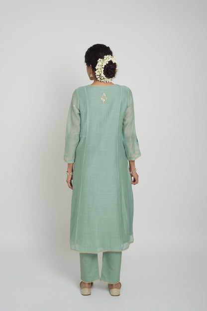 Chandni Kurta Set - Dull Blue & Green