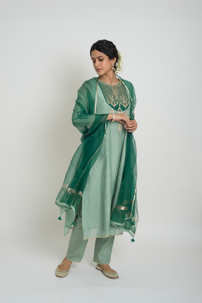 Chandni Kurta Set - Dull Blue & Green
