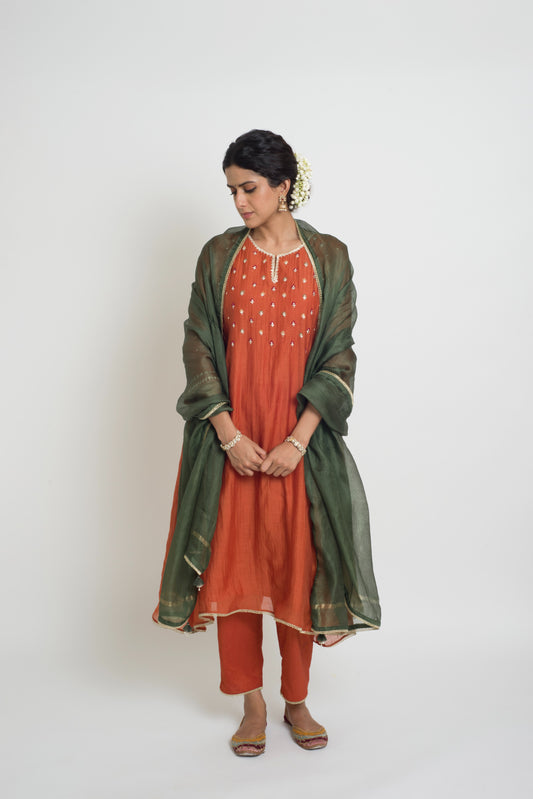 Aarohi Kurta Set - Rust