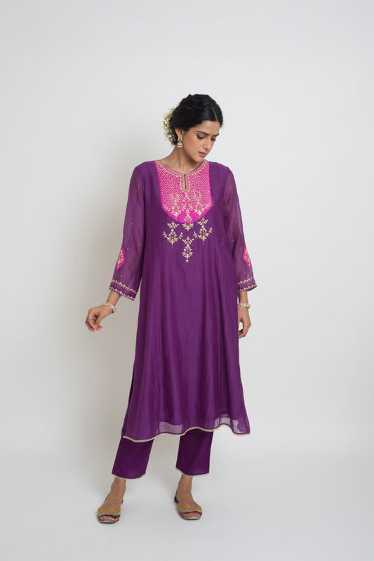 Chandni Kurta Set - Purple & Pink