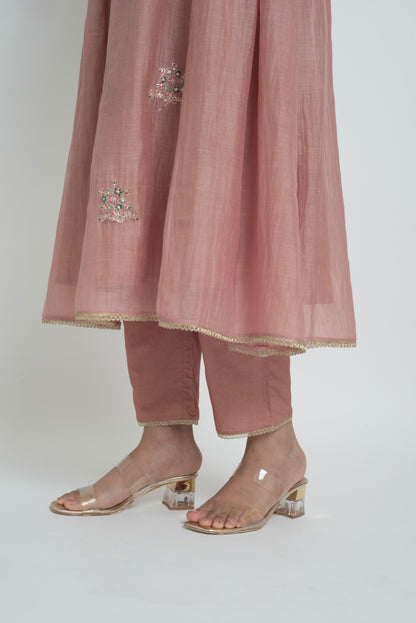 Ambar Kurta Pant Set - Tea Rose