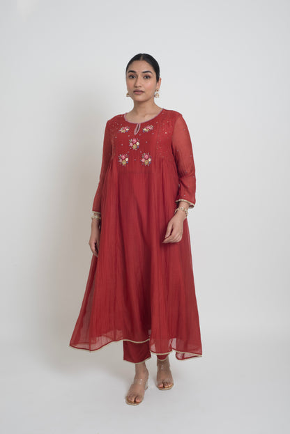 Neelima Kurta Pant Set - Red