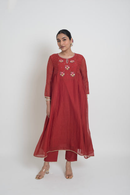 Neelima Kurta Pant Set - Red