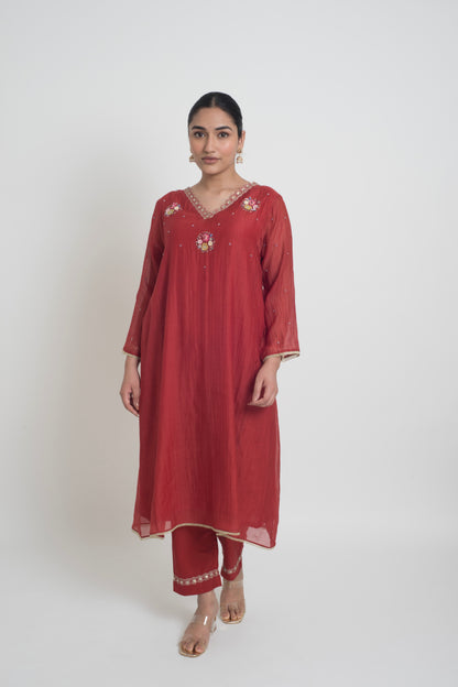 Kumud Kurta Pant Set - Red