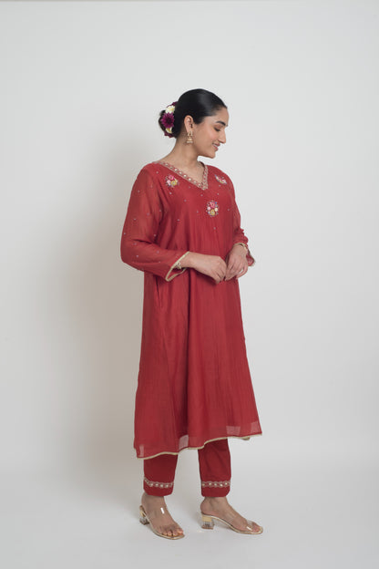 Kumud Kurta Pant Set - Red