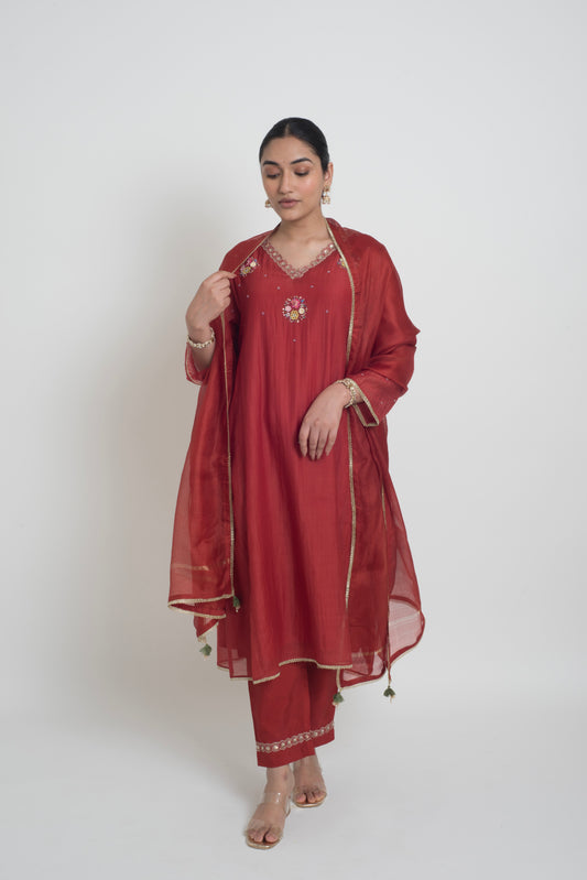 Kumud Kurta Pant Set - Red