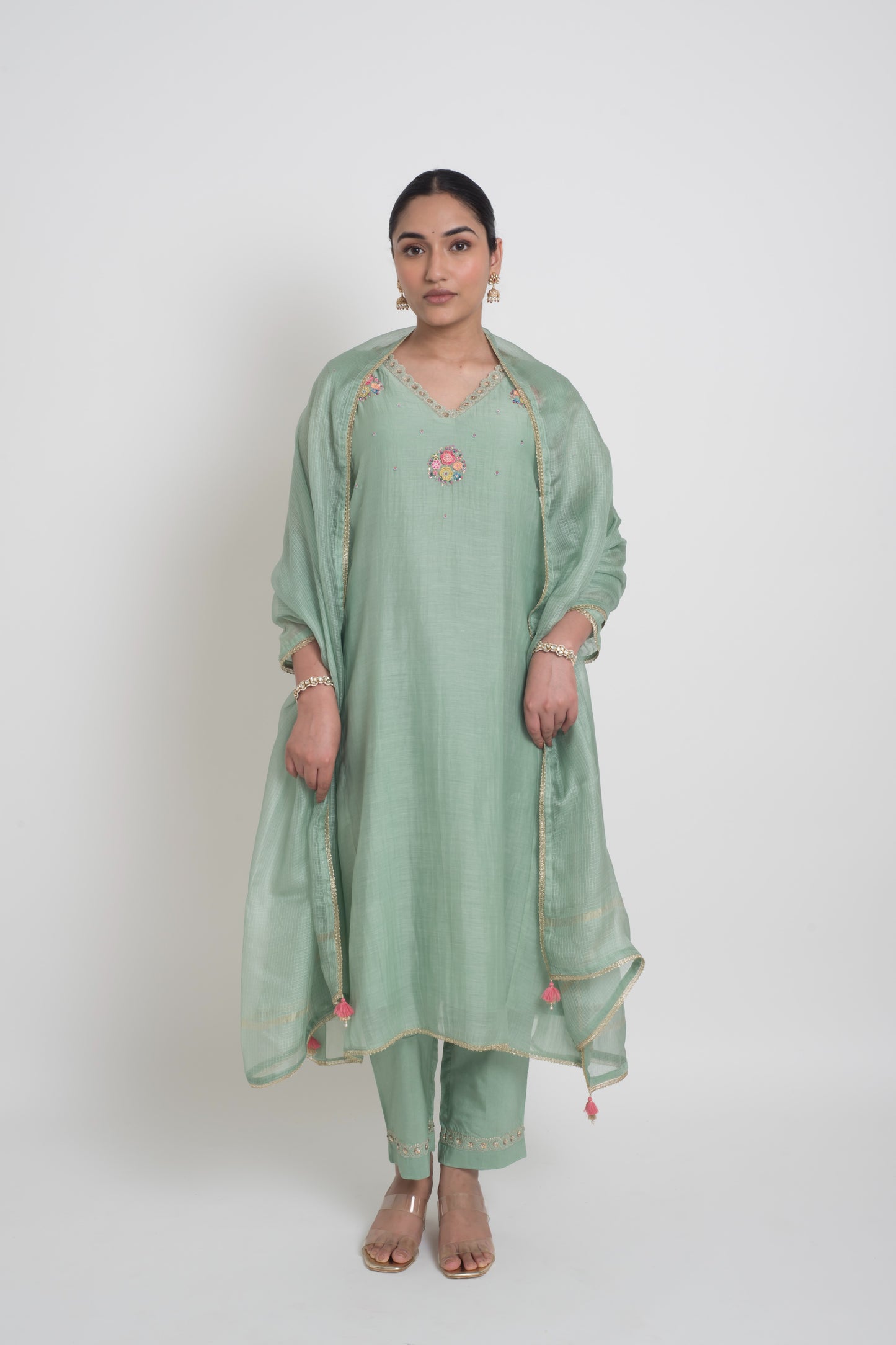 Kumud Kurta Pant Set - Light Teal