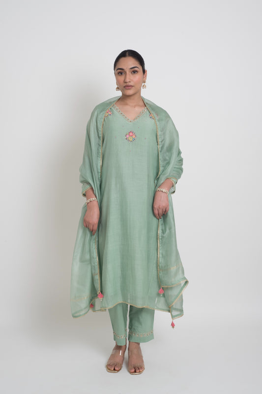 Kumud Kurta Pant Set - Light Teal