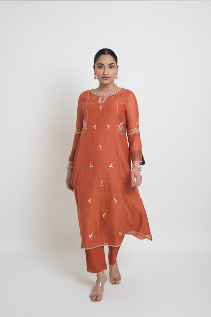 Shireen Kurta Pant Set - Rust