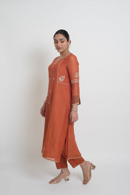 Shireen Kurta Pant Set - Rust