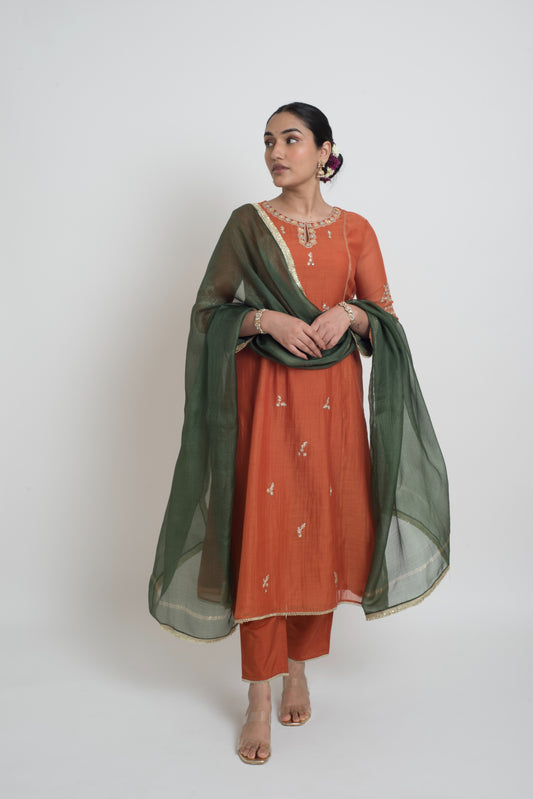 Shireen Kurta Set - Rust