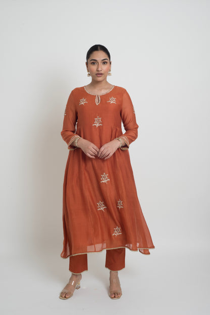 Ambar Kurta Pant Set - Rust