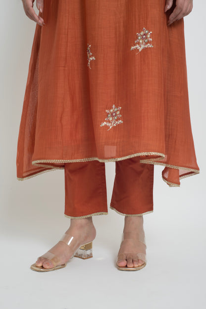 Ambar Kurta Pant Set - Rust