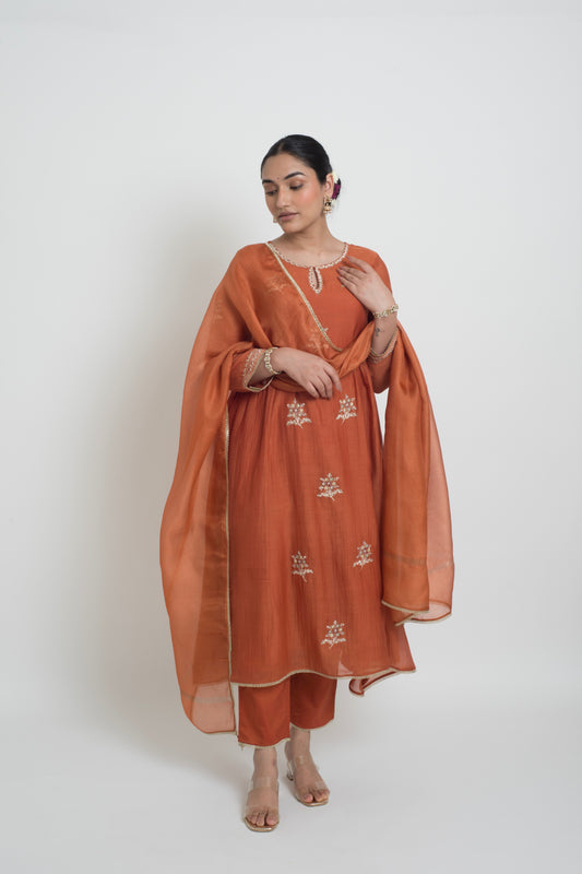 Ambar Kurta Set - Rust