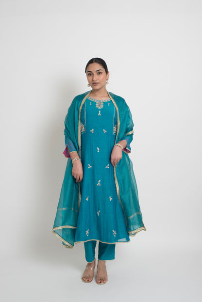 Shireen Kurta Set - Peacock Blue