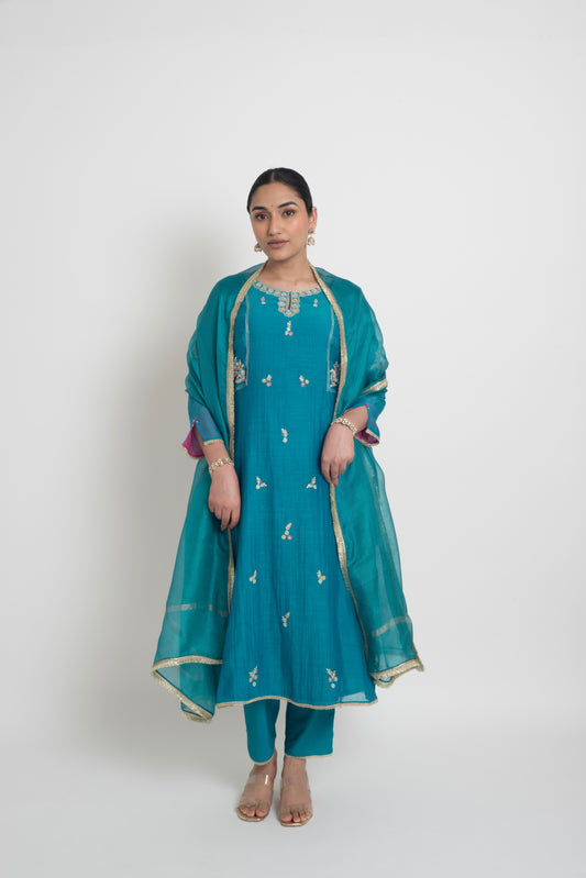 Shireen Kurta Set - Peacock Blue