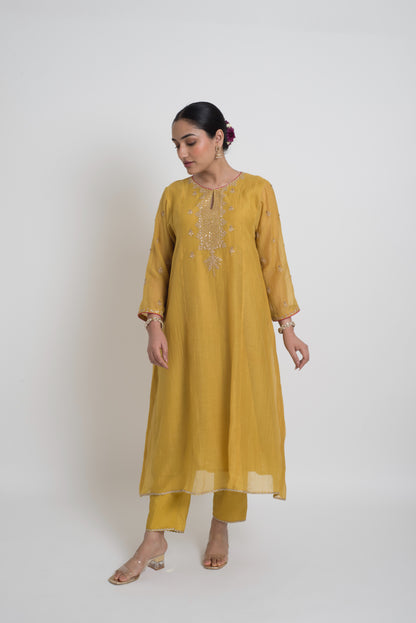 Ruhani Kurta Pant Set - Mustard