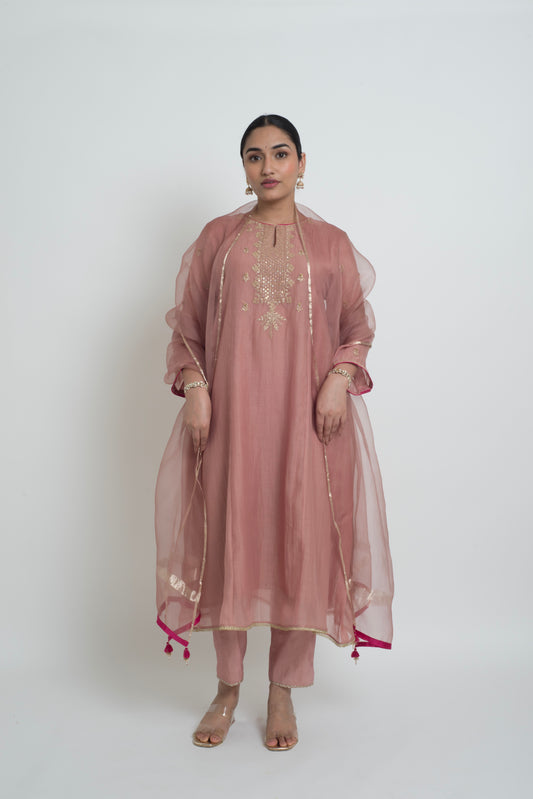 Ruhani Kurta Set - Tea Rose