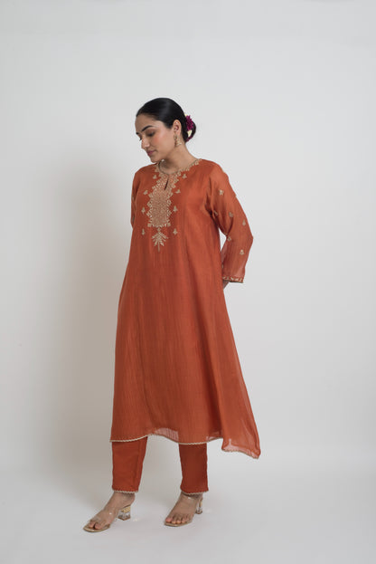 Ruhani Kurta Pant Set - Rust