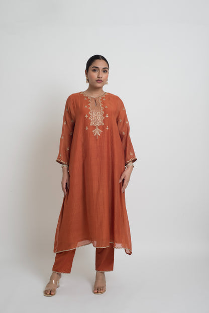 Ruhani Kurta Pant Set - Rust