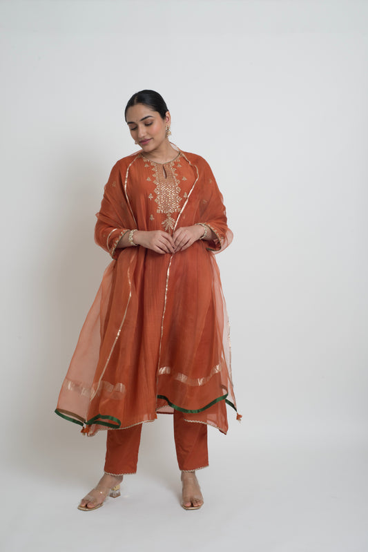 Ruhani Kurta Pant Set - Rust