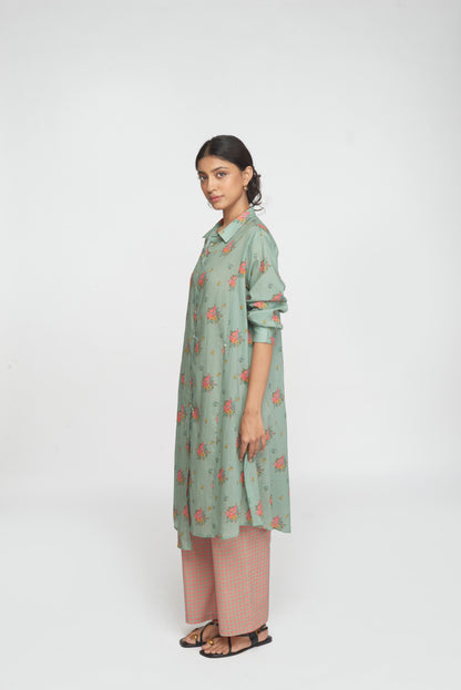 Two Way Shirt Tunic Set - Light Teal