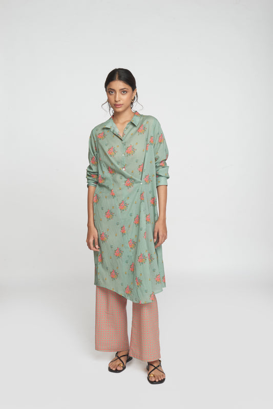 Two Way Shirt Tunic Set - Light Teal