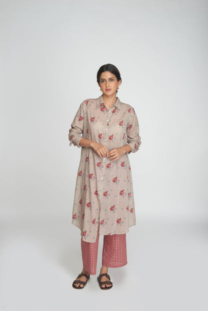 Two Way Shirt Tunic Set - Beige