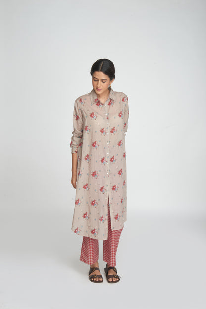 Two Way Shirt Tunic Set - Beige