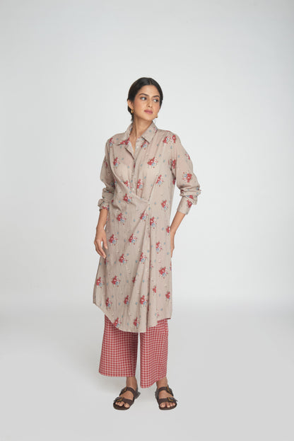 Two Way Shirt Tunic Set - Beige